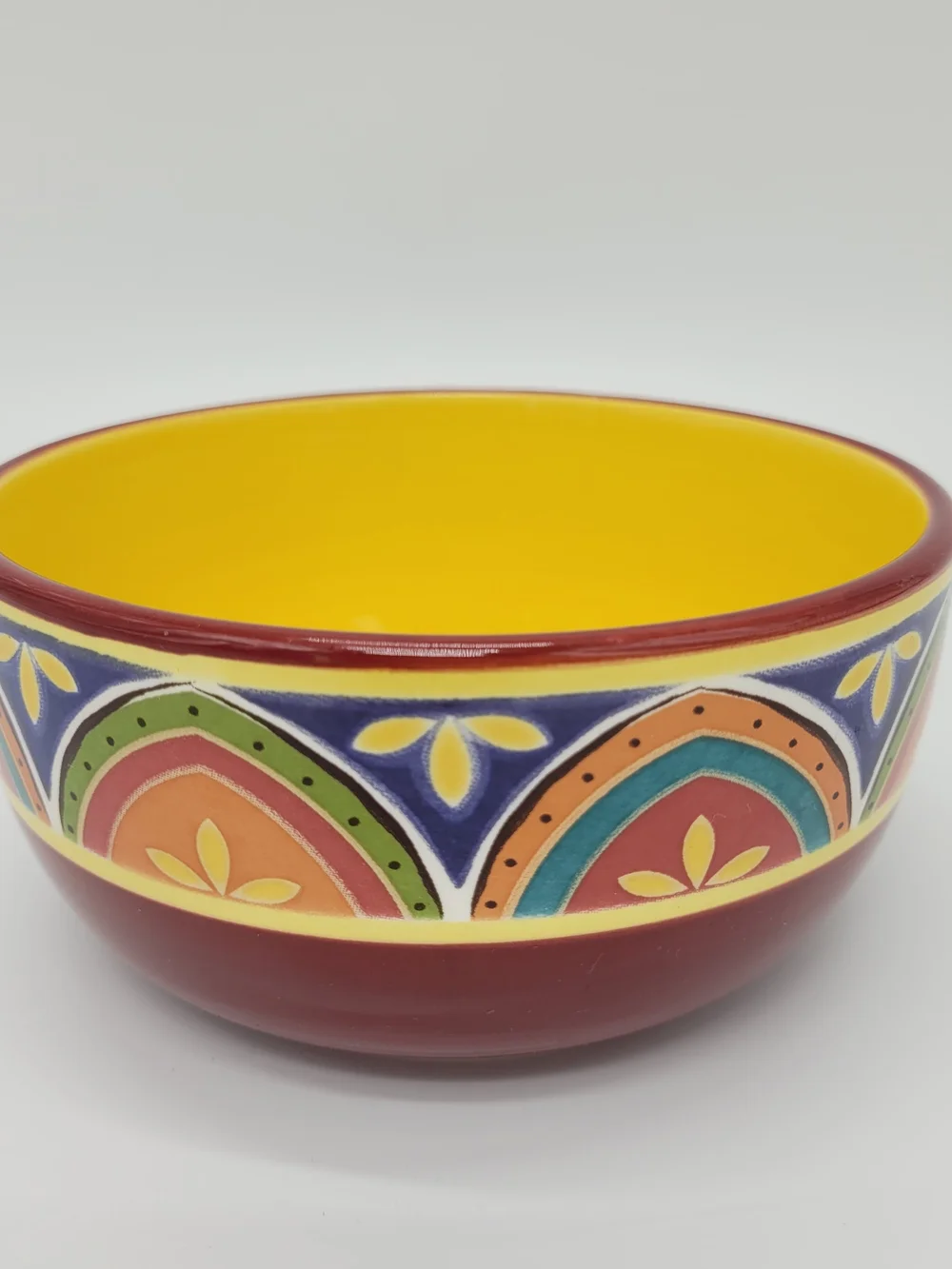 Pier 1 Mexicali Colorful Hand-Painted Ceramic Soup Cereal Bowl Yellow Interior
